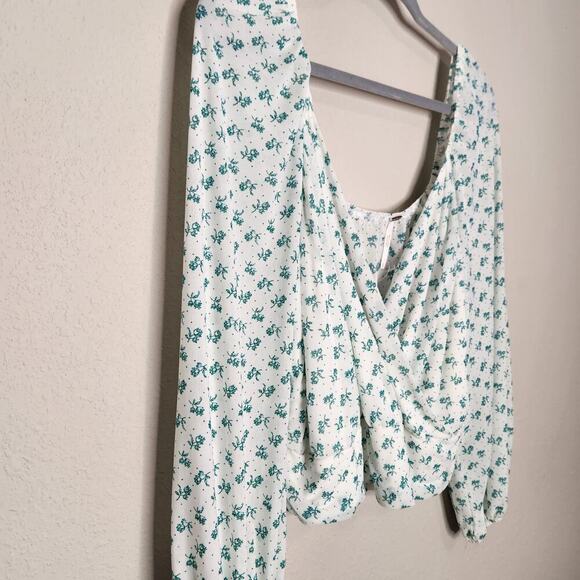 Free People Size Small Sweetie Pie Blouse Teal & Blue Floral Print Top - Picture 4 of 11